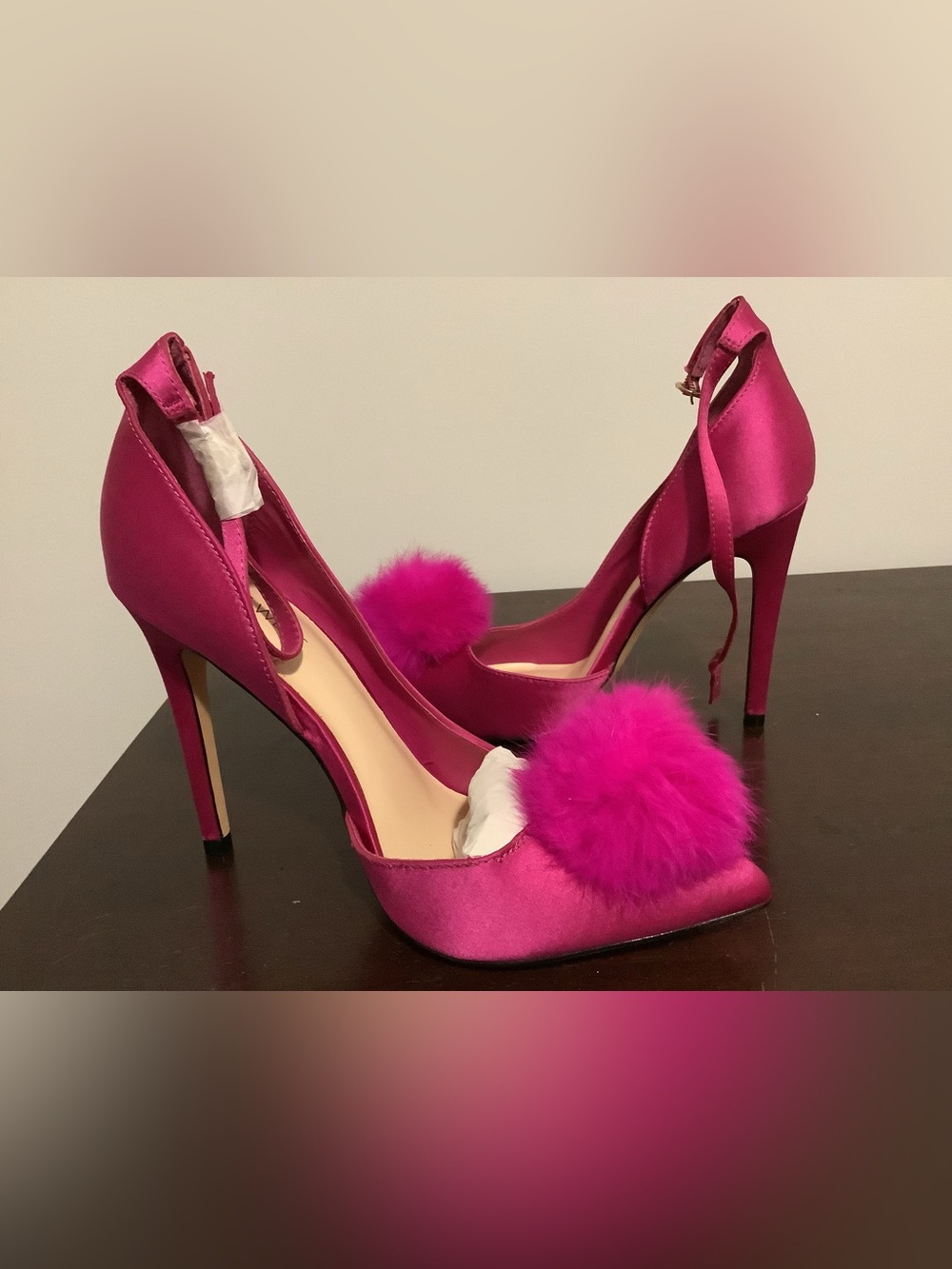 Women's Hot Pink Satin Pom Pom High Heels Nine West